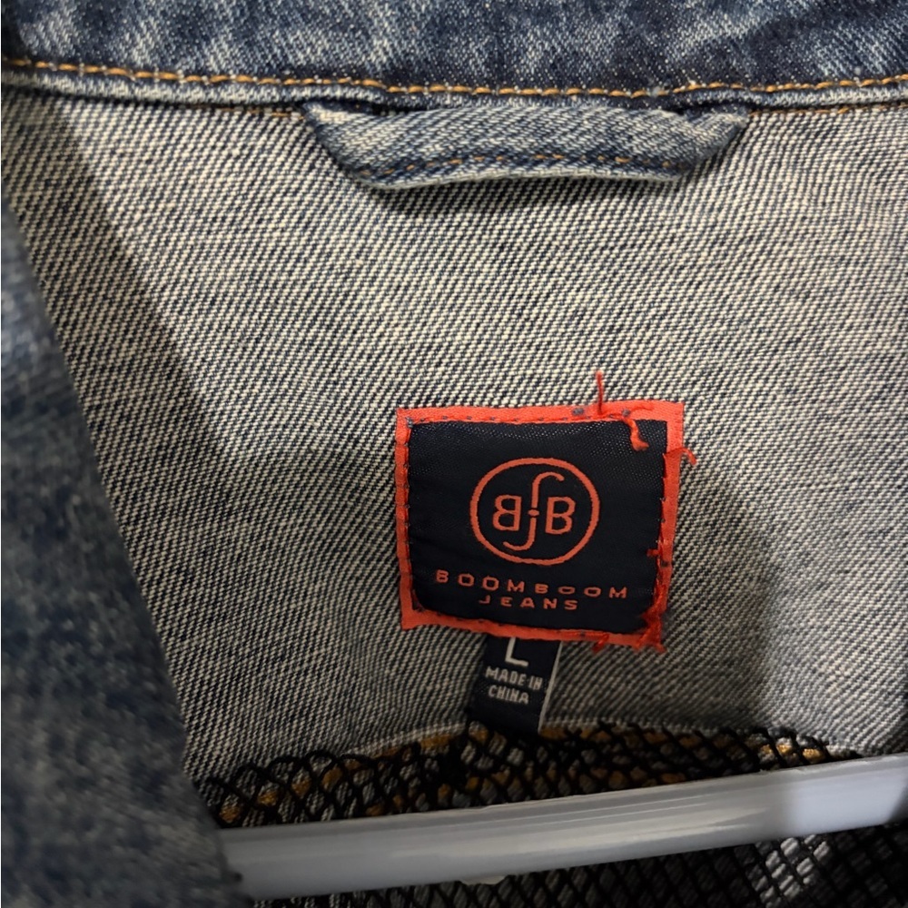 Boom Boom Jeans Distressed Dark Blue Denim Jacket - Picture 2 of 3